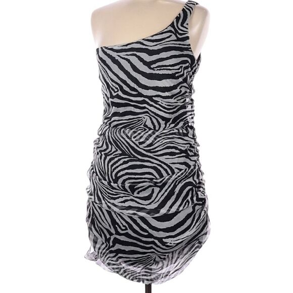 Nordstrom Leola Couture One Shoulder Cocktail Dress Zebra Print - Size M - Picture 1 of 6